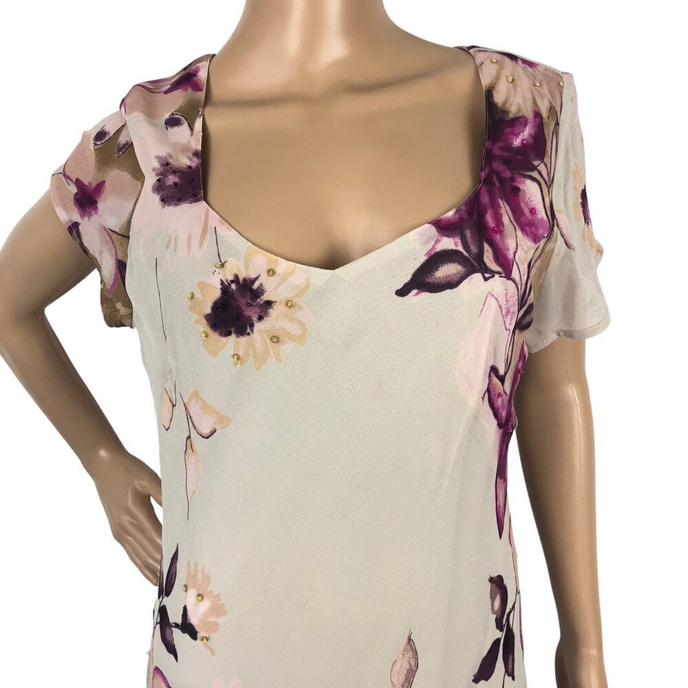 Vintage Majick Floral Printed Sequin Maxi Dress Short‎ Sleeve Long Boho Dress L - Picture 2 of 9